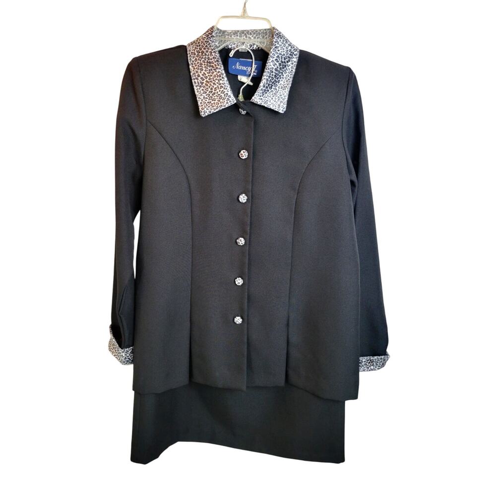 VTG Nancy II Black Leopard Formal‎ Business Workwear Shirt & Skirt Women's Sz 10